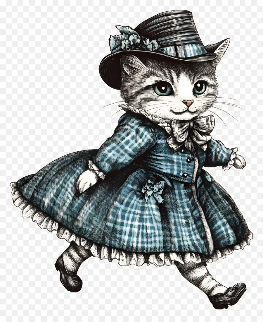 Passeio De Gato，Gato Em Vestido Vintage PNG