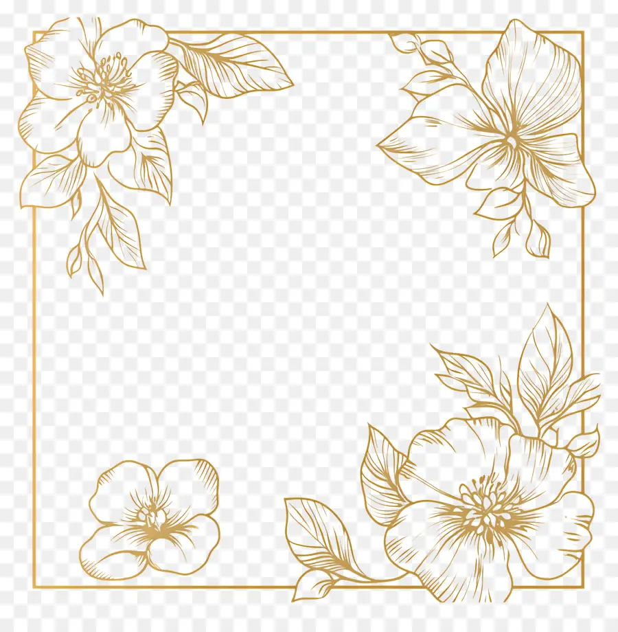 Fronteira De Casamento，Moldura Floral Linha Dourada PNG