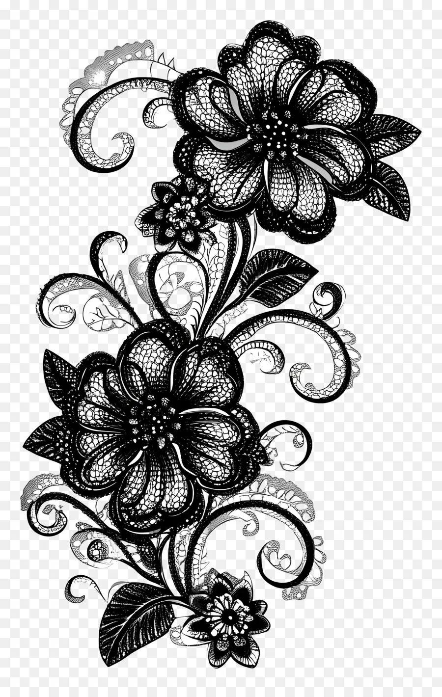 Borda De Renda，Desenho Floral Preto PNG