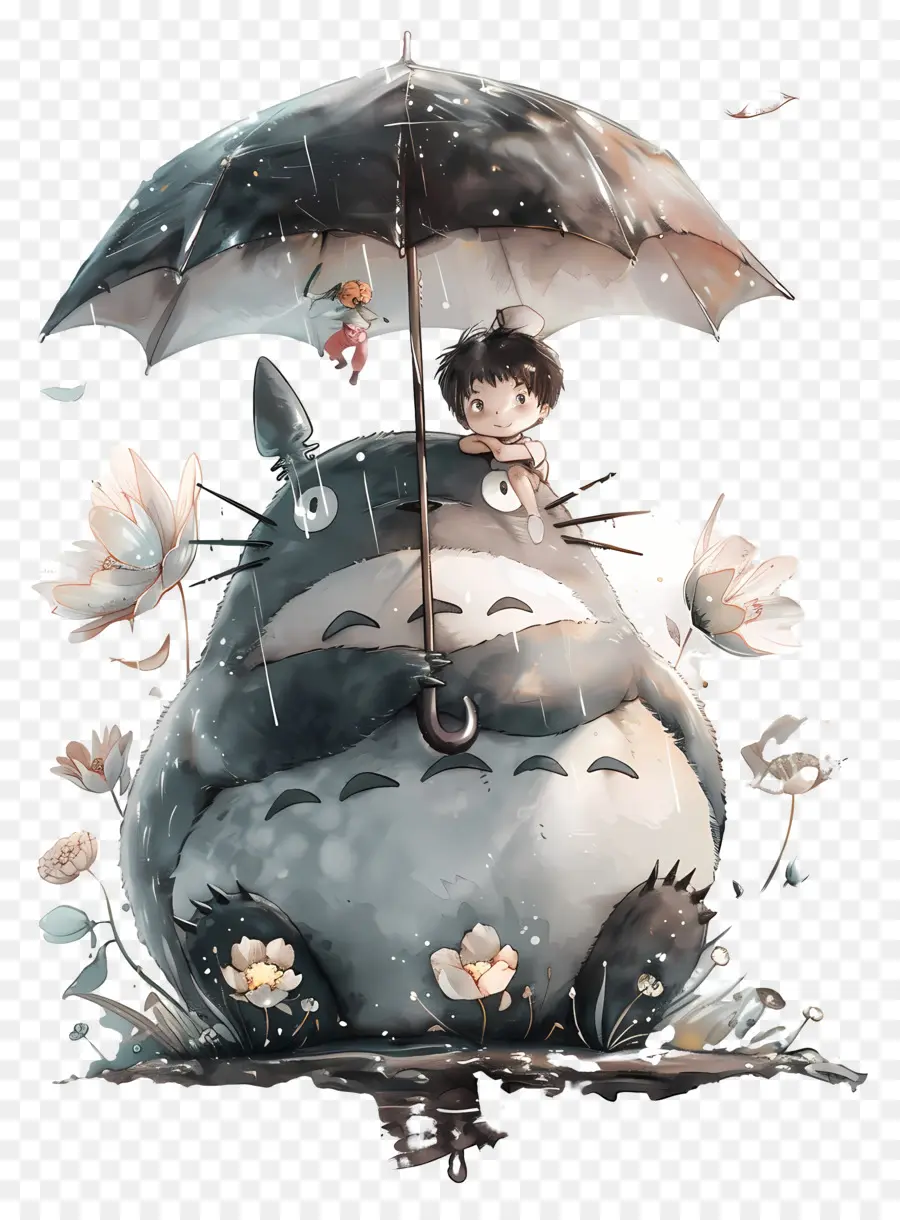 Totoro，Totoro Com Guarda Chuva PNG