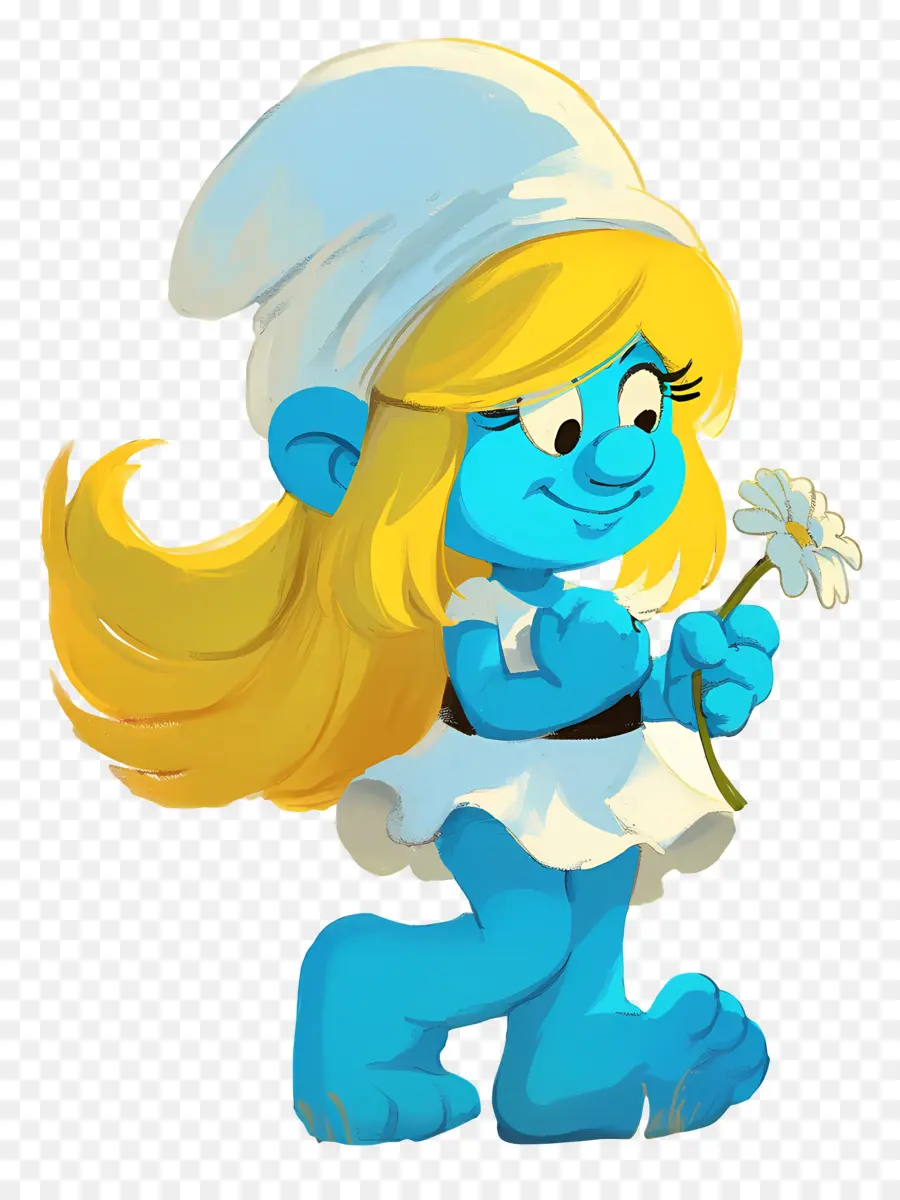 Smurfette，Personagem De Desenho Animado Azul Com Flor PNG