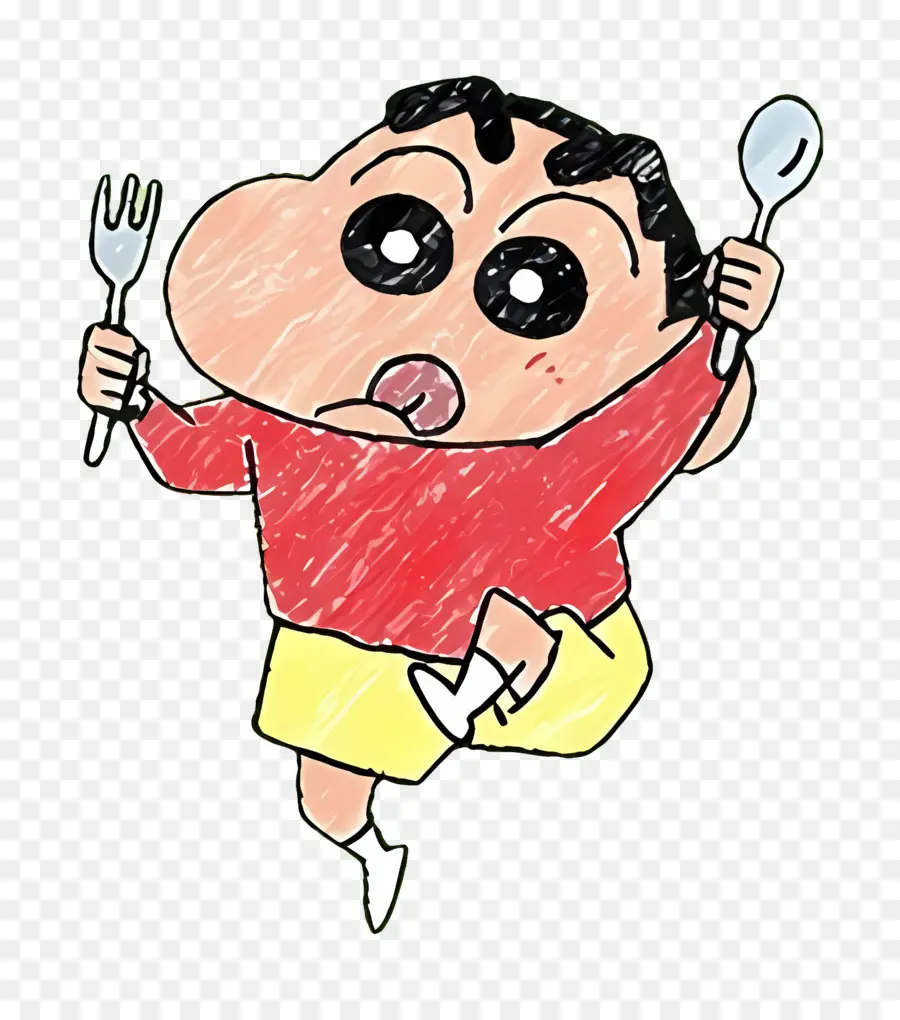 Shinchan，Menino De Desenho Animado Com Utensílios PNG