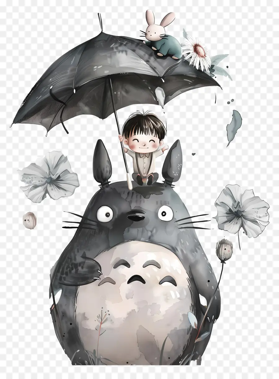 Totoro，Totoro Com Guarda Chuva PNG